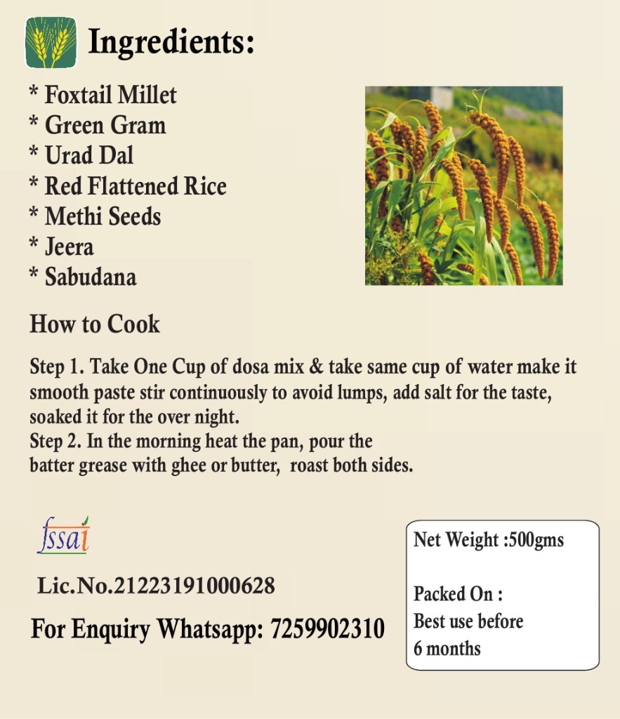 Poorna Foxtail Millet Dosa Mix - Ingredients List & Step-by-Step Cooking Guide